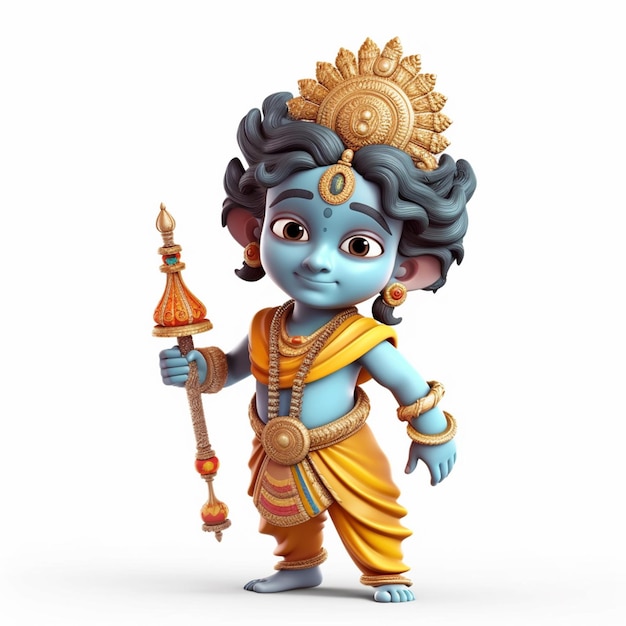 Ilustração dos desenhos animados do bebê fofo Krishna renderizada em 3D