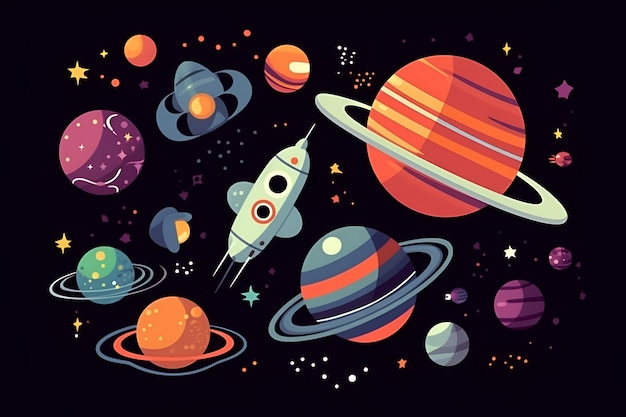 Ilustração dos desenhos animados do espaço espaço fundo plano ilustração da galáxia para crianças