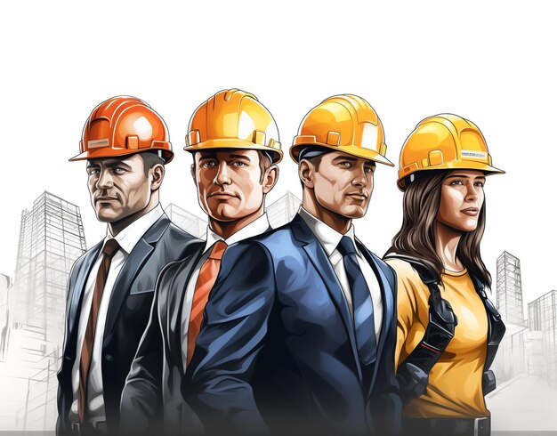 Ilustração dos trabalhadores da equipe de construção do pôster do Dia do Trabalho para a celebração do Dia do Trabalho dos EUA em segurança