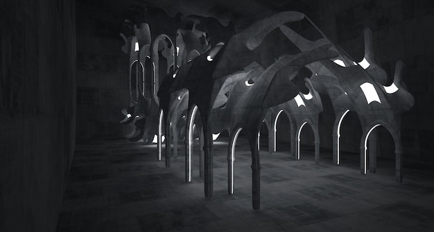 Ilustração e renderização 3D interior gótico de concreto abstrato