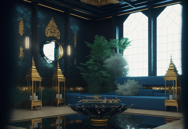 Ilustração elegante da renderização 3d do castelo interior