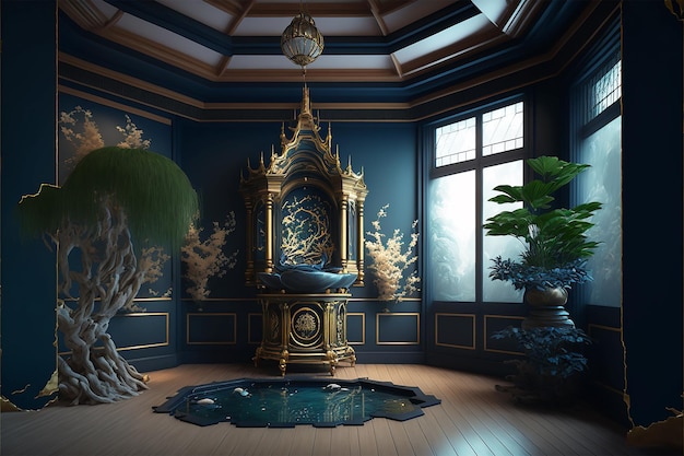 Ilustração elegante da renderização 3d do castelo interior