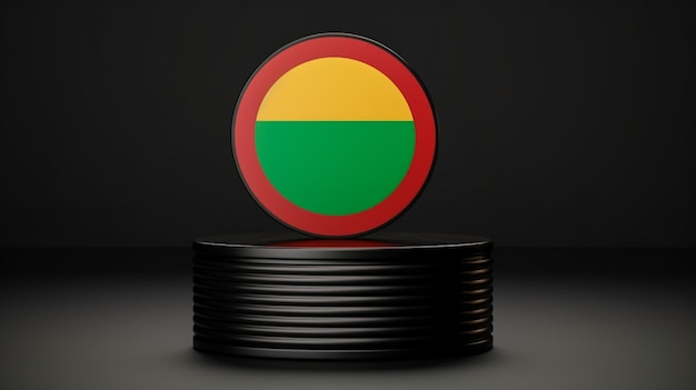 Ilustração em 3d da bandeira da Guiné-Bissau A bandeira da Guinea-Bissau agita-se isolada em uma bandeira de fundo preto