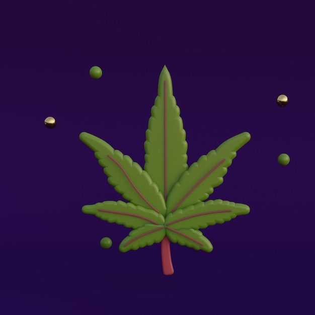 Ilustração em 3d da folha de cannabis dos desenhos animados