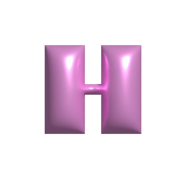 Foto ilustração em 3d da letra h reflectora cor-de-rosa