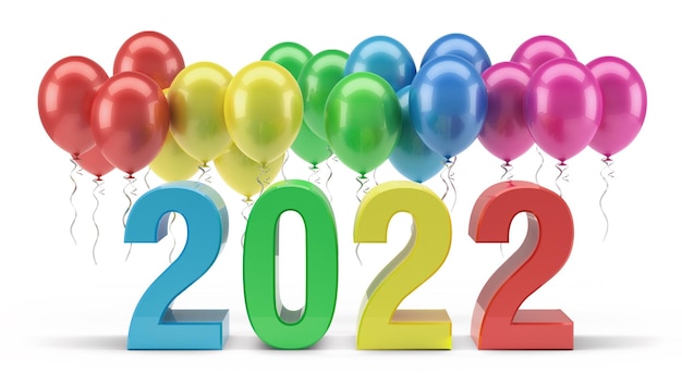 Foto ilustração em 3d de balões de feliz ano novo de 2022