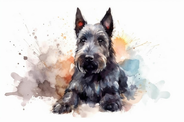 Foto ilustração em aquarela adorável de cachorrinho escocês terrier com manchas de cor todas as raças de cães