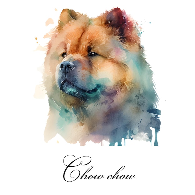 Ilustração em aquarela cão raça chow-chow Cão-guia Coleção de animais em aquarela de cachorro
