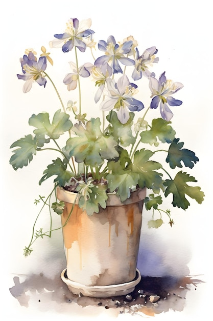 Ilustração em aquarela Columbine para IA generativa de decoração botânica para casa