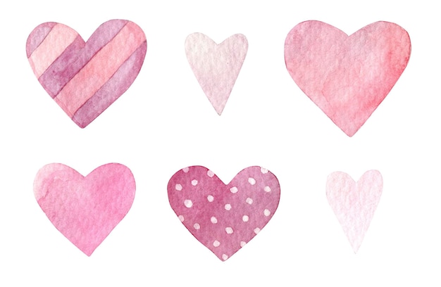 Ilustração em aquarela com corações rosa isolado no fundo branco Clipart desenhado à mão