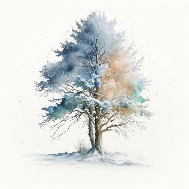 Ilustração em aquarela da árvore Winterland