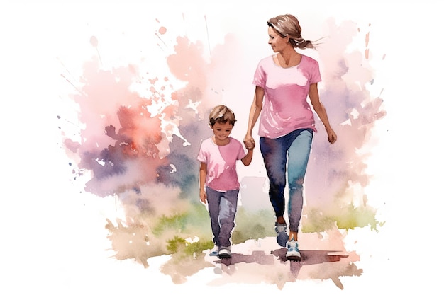 Ilustração em aquarela da mãe segurando seu filho Símbolo de amor do conceito de família