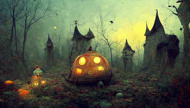 Ilustração em aquarela de abóbora de Halloween. Ilustração 3D. Use técnicas de desfoque de pintura digital.