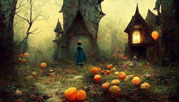 Ilustração em aquarela de abóbora de Halloween. Ilustração 3D. Use técnicas de desfoque de pintura digital.