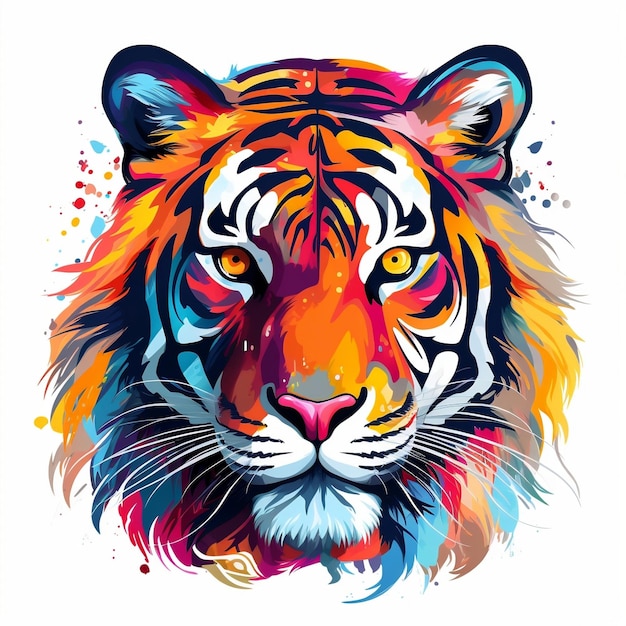 Ilustração em aquarela de animal tigre colorido e abstrato design de camiseta ou pôster