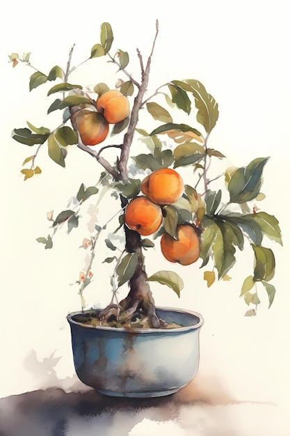 Ilustração em aquarela de árvore de damasco para ia generativa de decoração de casa delicada e doce