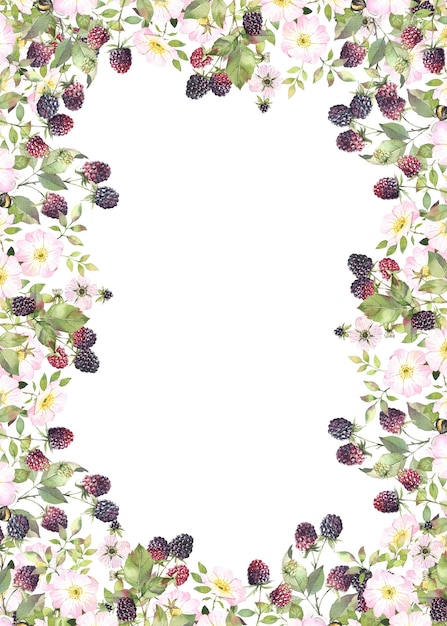 Ilustração em aquarela de Blackberry Moldura de baga isolada em branco