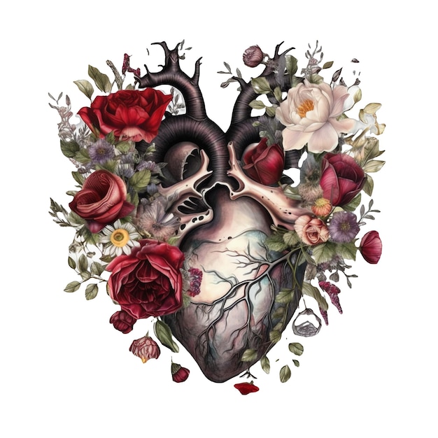 Ilustração em aquarela de corações góticos