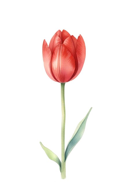 Foto ilustração em aquarela de flor de tulipa vermelha em clip art branco