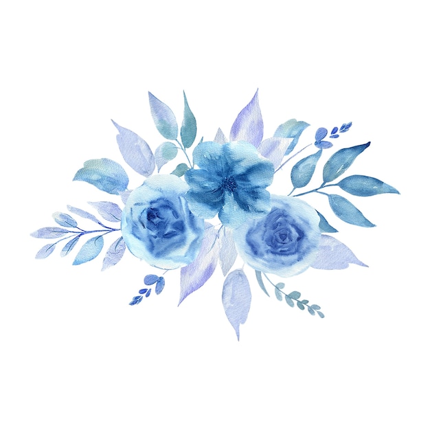 Foto ilustração em aquarela de flores azuis