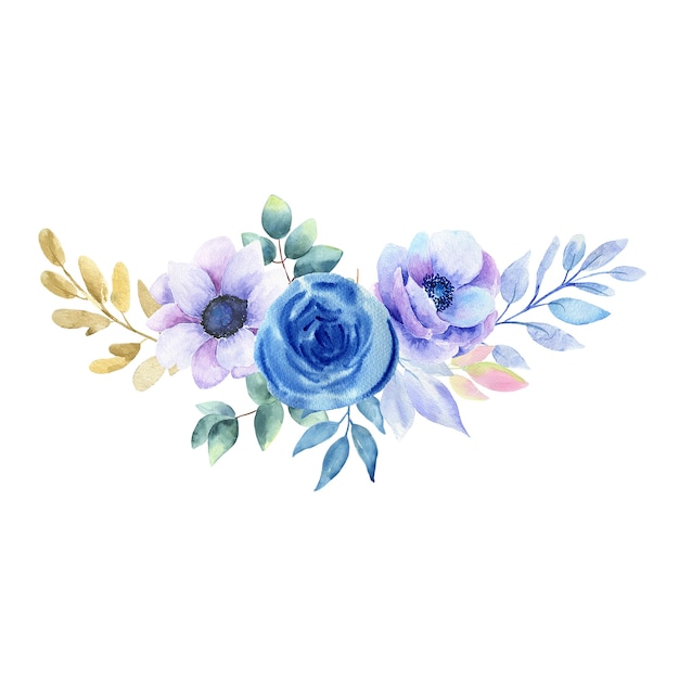 Ilustração em aquarela de flores azuis