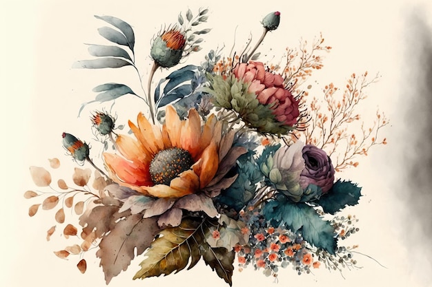 Ilustração em aquarela de flores criadas manualmente