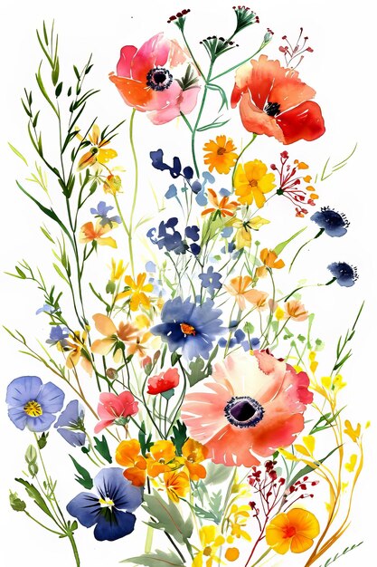 Ilustração em aquarela de flores da primavera