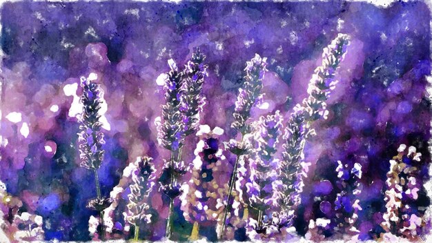 Foto ilustração em aquarela de flores de lavanda