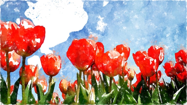 Foto ilustração em aquarela de flores de tulipa