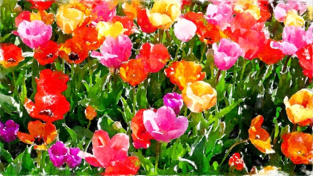 Foto ilustração em aquarela de flores de tulipa