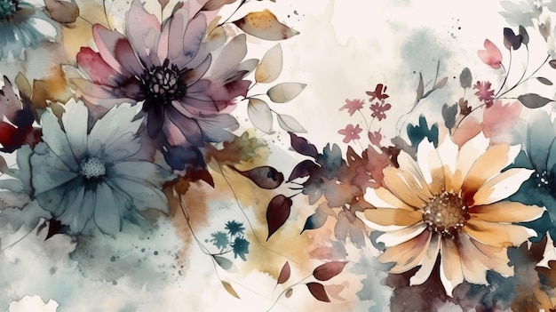 Ilustração em aquarela de flores gerada por IA