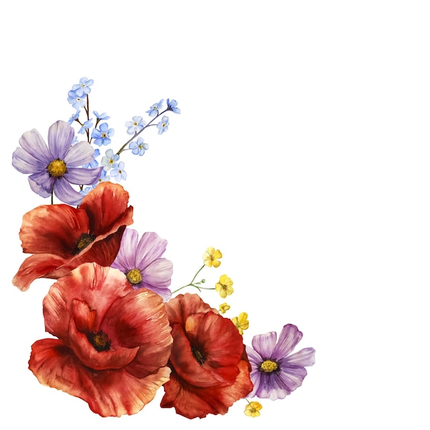 Ilustração em aquarela de flores ilustração botânica isolado buquê de flores