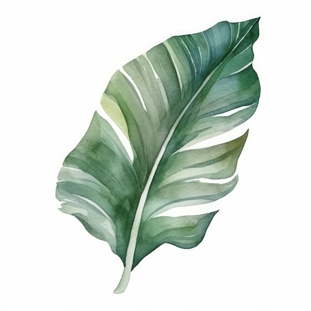 Ilustração em aquarela de folha de palmeira tropical AI GenerativexA