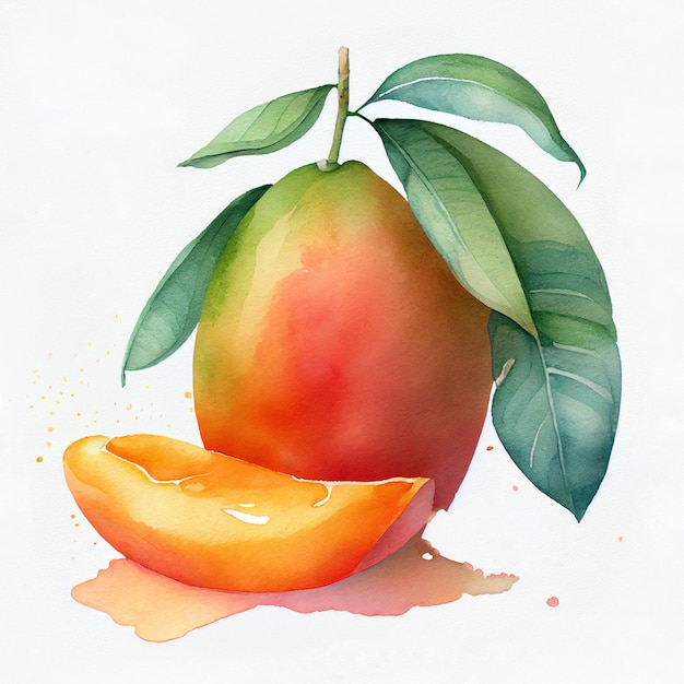 Ilustração em aquarela de fruta manga isolada no fundo branco