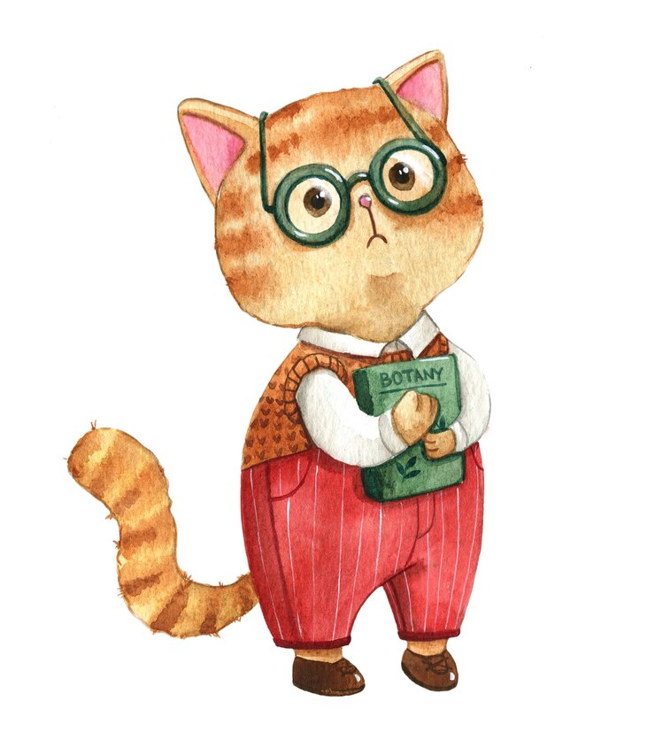 Ilustração em aquarela de gatinho personagem fofa isolada