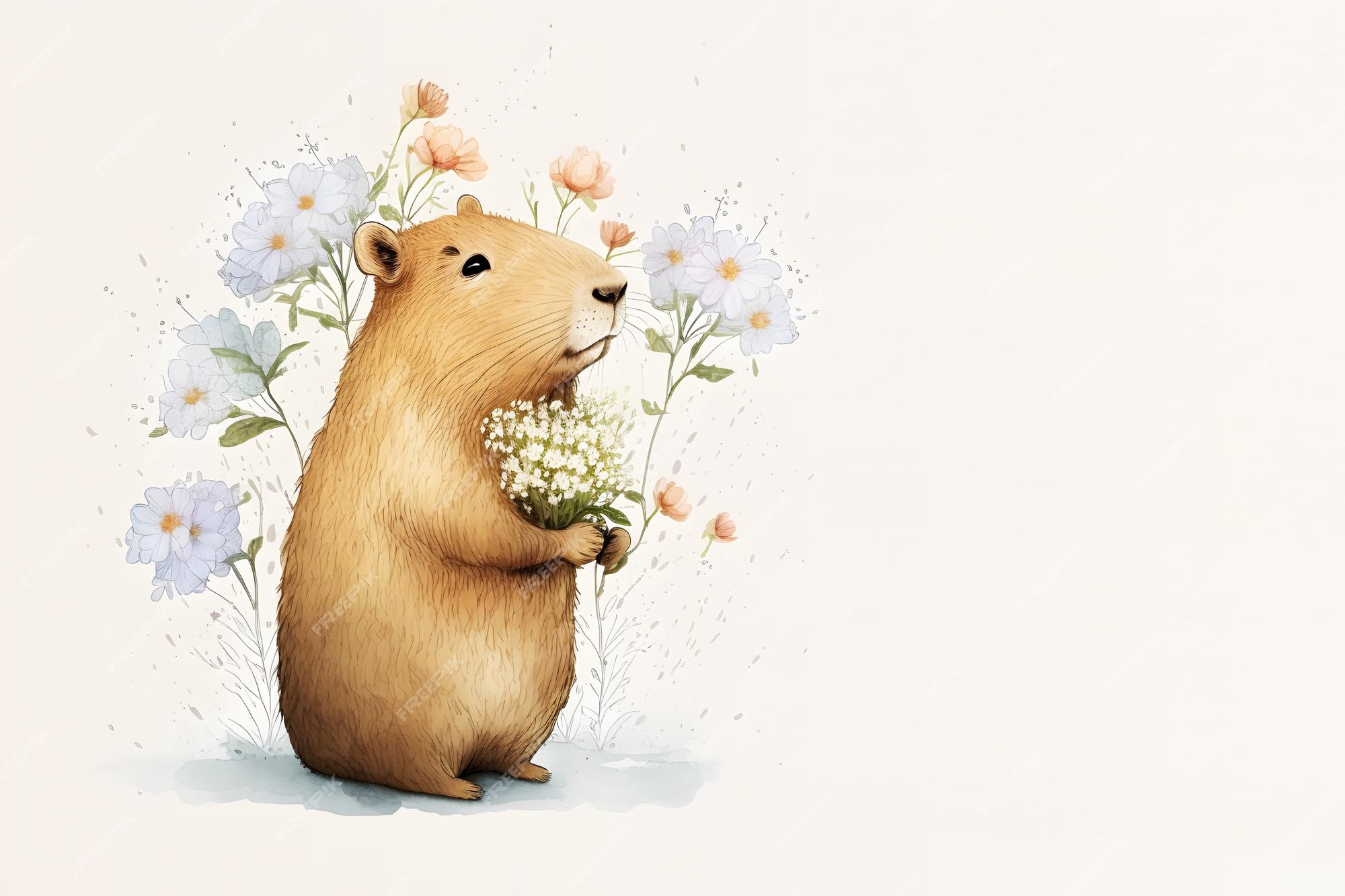 fofa capivara com flores guirlanda. simples personagem Projeto. coloração  página para crianças. 25265512 Vetor no Vecteezy