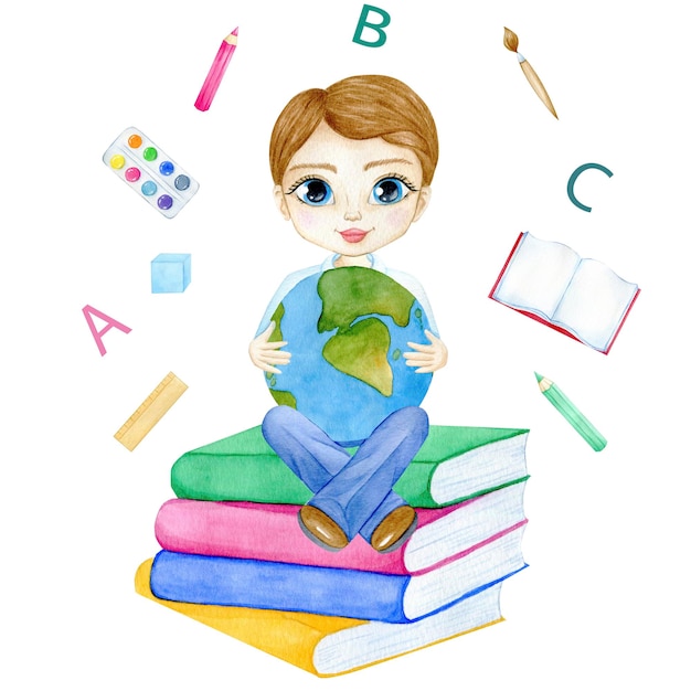 Ilustração em aquarela de livros boyxAon