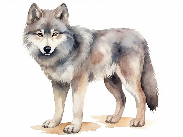 Ilustração em aquarela de lobo em branco