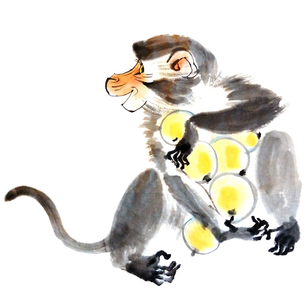 Ilustração em aquarela de macaco engraçado