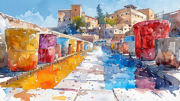 Ilustração em aquarela de Marrocos