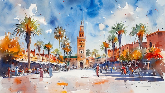 Ilustração em aquarela de Marrocos