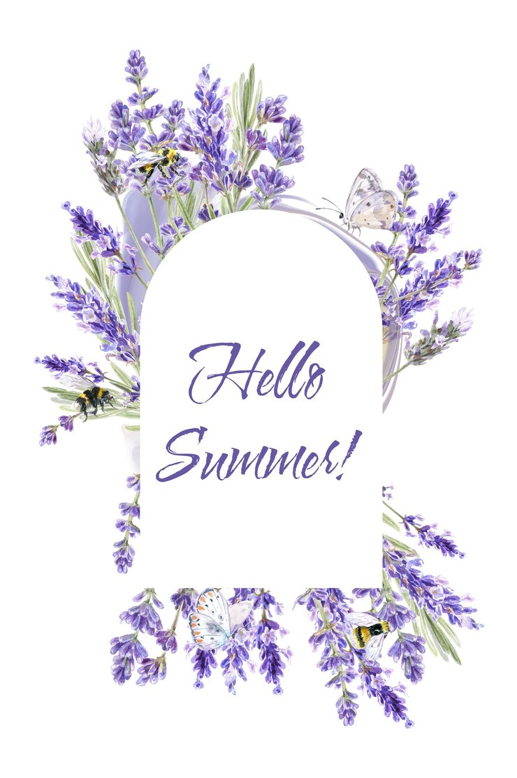 Foto ilustração em aquarela de moldura floral de lavanda ilustração de provence isolada em branco olá verão
