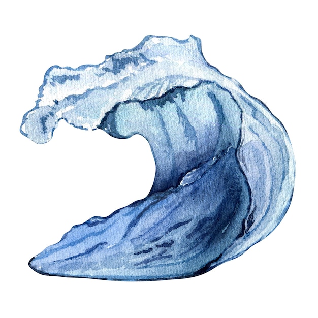 Ilustração em aquarela de onda do mar isolada no fundo branco