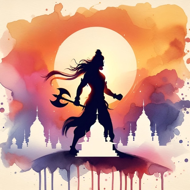 Foto ilustração em aquarela de parshuram jayanti com o senhor parshuram com um machado