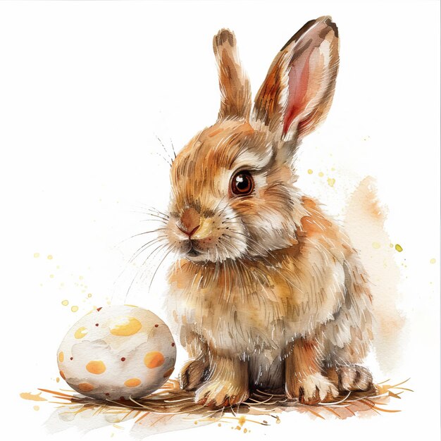 Ilustração em aquarela de páscoa e ovo em fundo branco Aquarela de coelho bonito