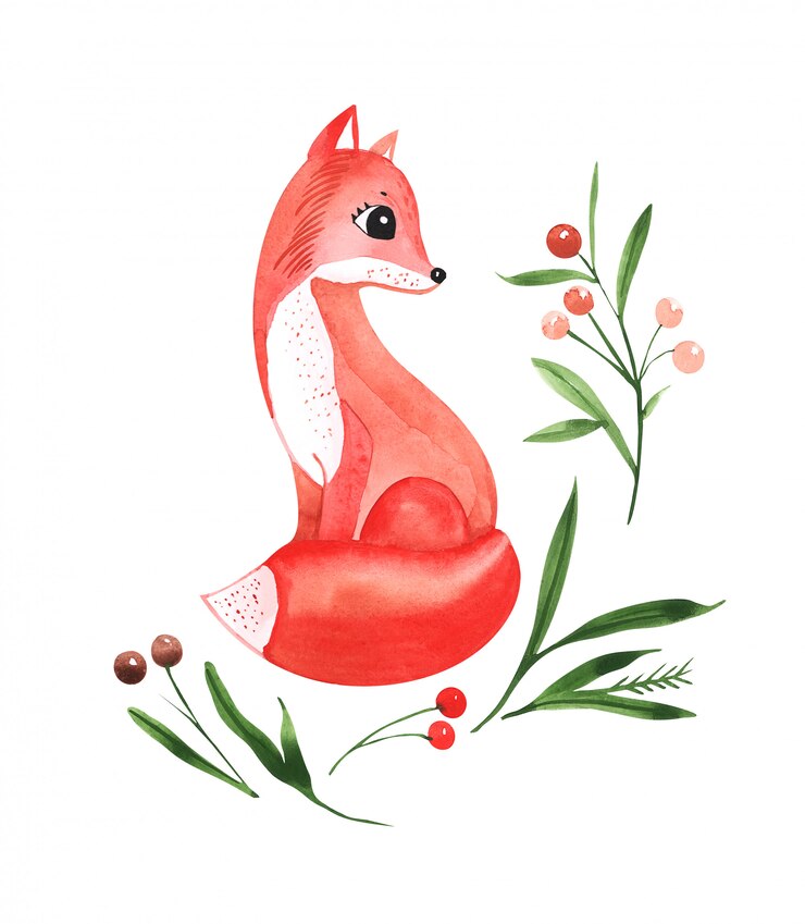 Foto ilustração em aquarela de raposa vermelha