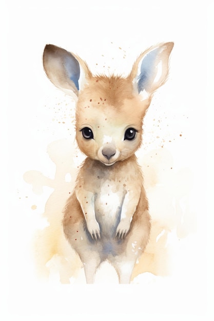 Ilustração em aquarela de um bebê canguru no fundo branco