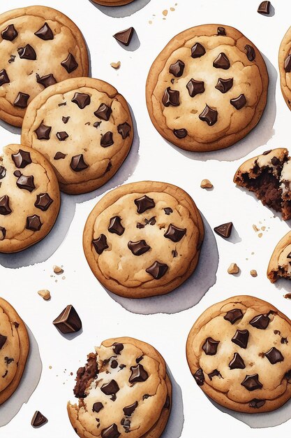 Ilustração em aquarela de um biscoito de chocolate