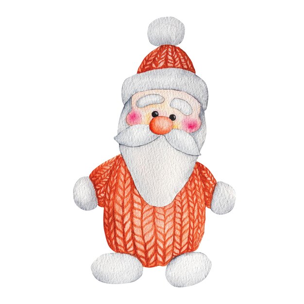 Ilustração em aquarela de um brinquedo de Papai Noel de tricô desenhado à mão de tricó de Ano Novo