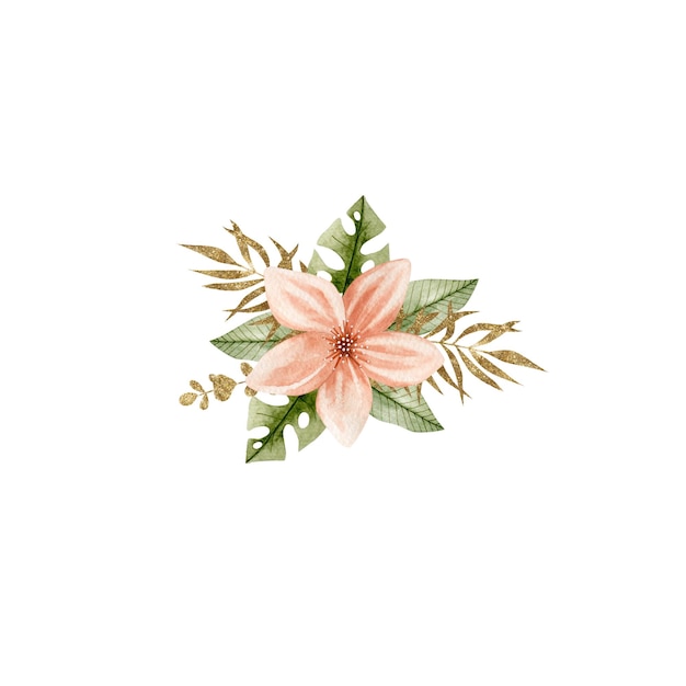 Ilustração em aquarela de um buquê de flores tropicais. arranjo de flores